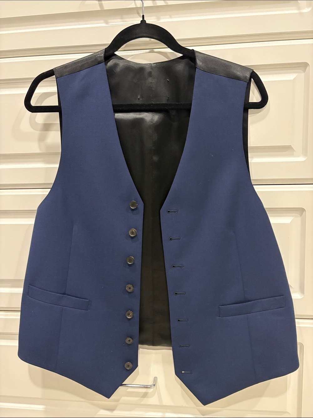 Men's Classic Blue Formal Vest with Contrasting Black Back